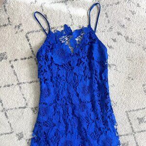 ZARA Cobalt Blue Crochet Floral Lace Midi Dress #5317B - Size SM